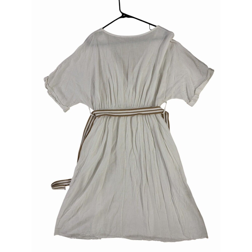Made In Italy Linen Dress One Size White Wrap Style Short Sleeve Belted - Picture 2 of 8